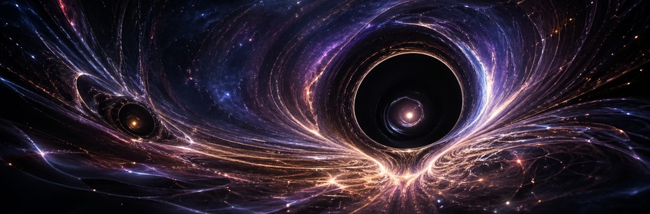 Diagram showing a deep gravitational well surrounded by a horizon.