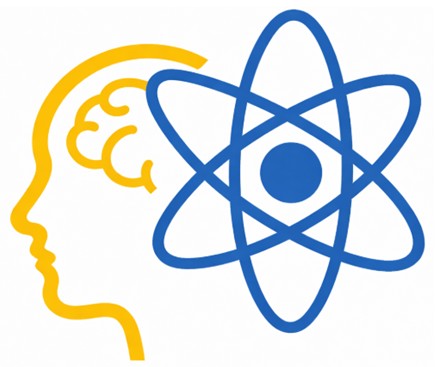 002 - Articulation psychophysique du Réel Profil humain stylisé associé à un symbole atomique, figurant le lien entre le physique et le vécu.