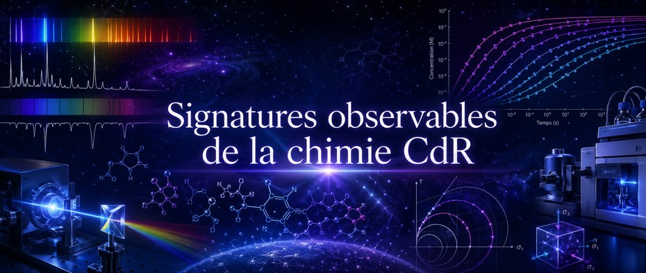 Carte conceptuelle reliant spectres, cinétiques, polarité, catalyse et contraintes expérimentales de la chimie CdR.