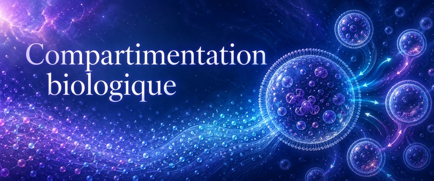 Compartiment biologique minimal montrant membrane, gradients, intérieur, extérieur et échanges contrôlés.