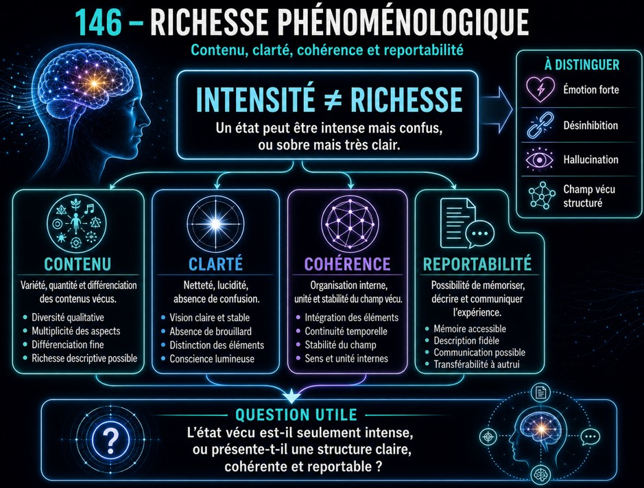 Richesse phénoménologique, contenu, clarté, cohérence et reportabilité.
